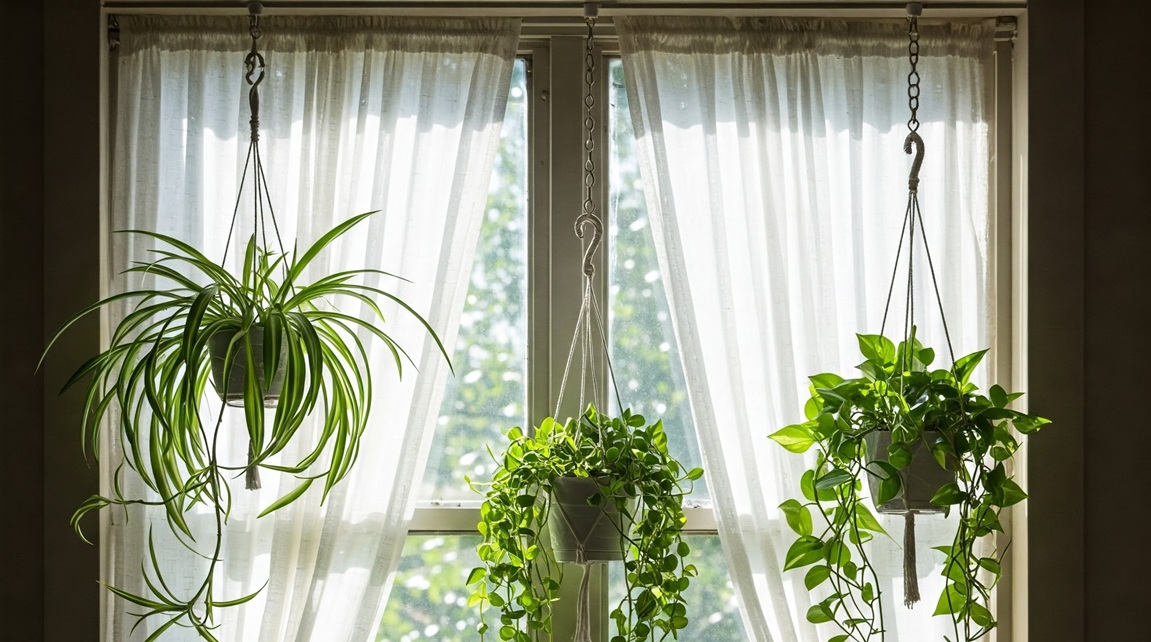 Hanging Plants from Window Rods